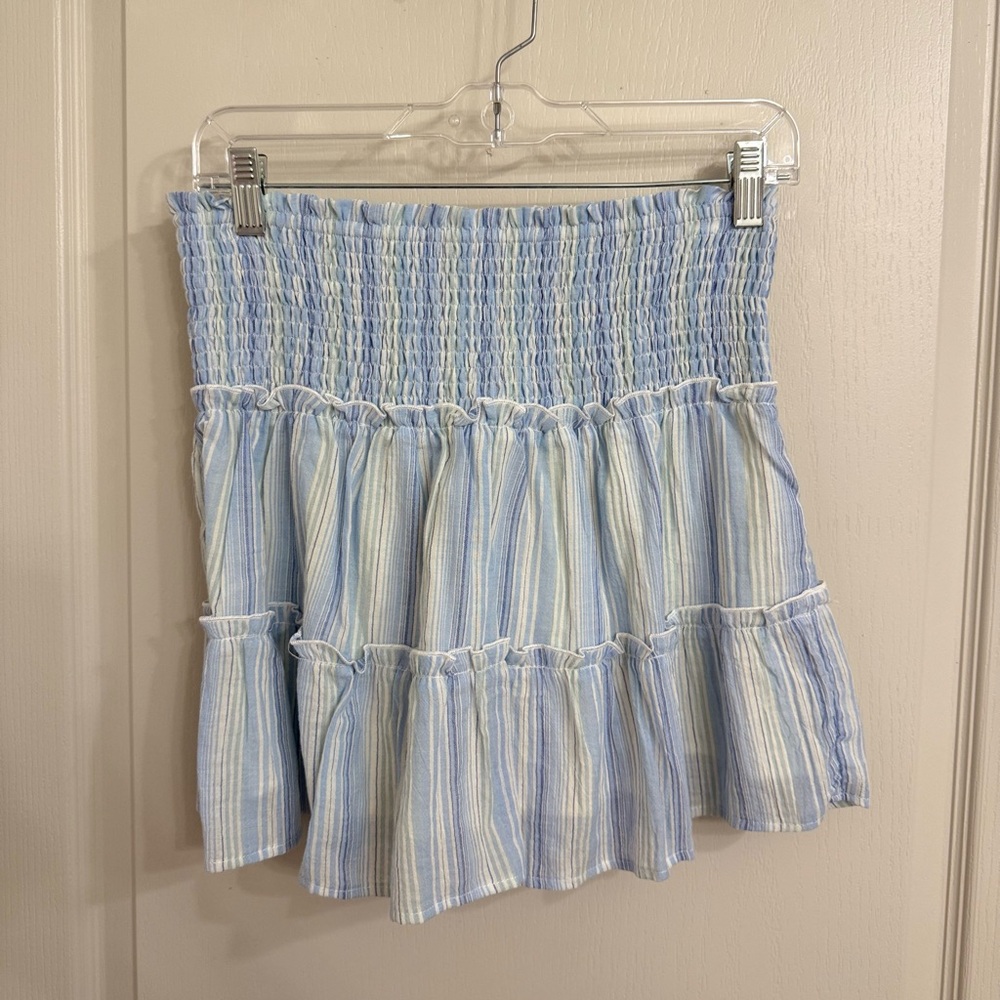 Le Lis Light Blue Striped Mini Skirt